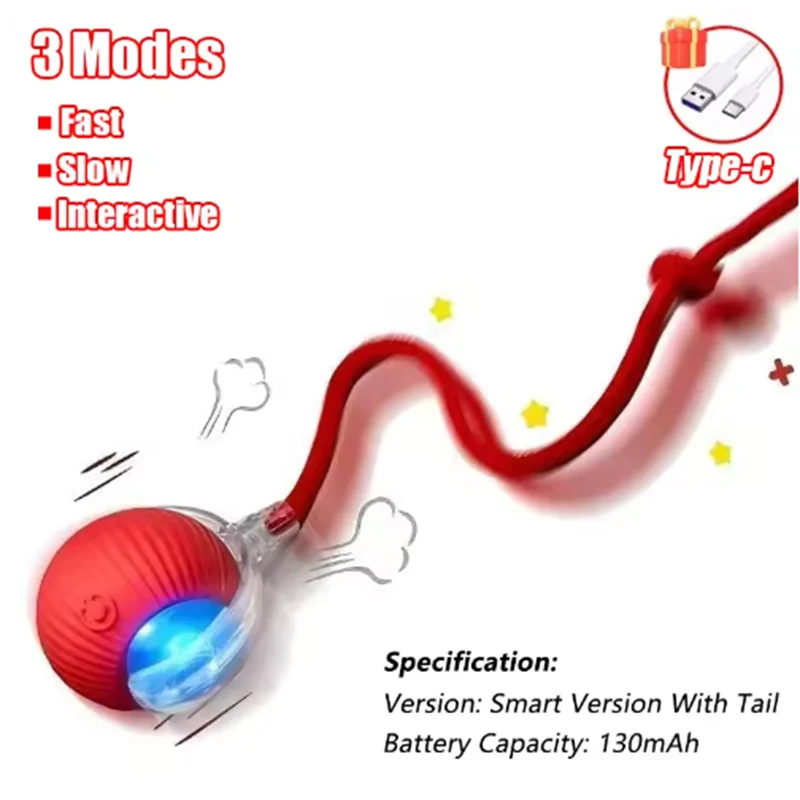 Cat Interactive ball Toy, Automatic Rolling Ball with Tail, Rechargeable Smart Pet Interactive Toy, Intelligent toy for Cat