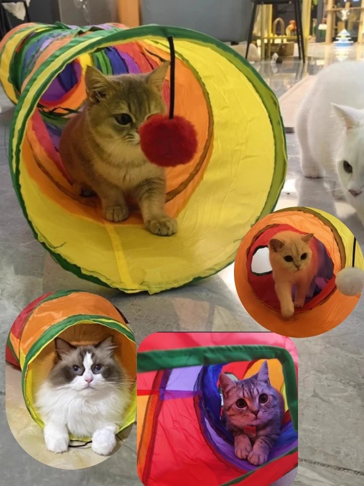 cat play tunnel interactive toy,hide and seek tunnel, portable&collapsible pop up cat tunnel for cats' instinct