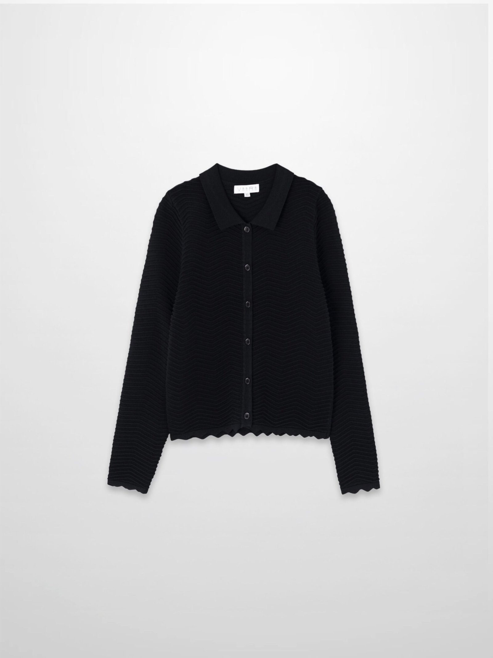Black Wave Knit Open Front Cardigan