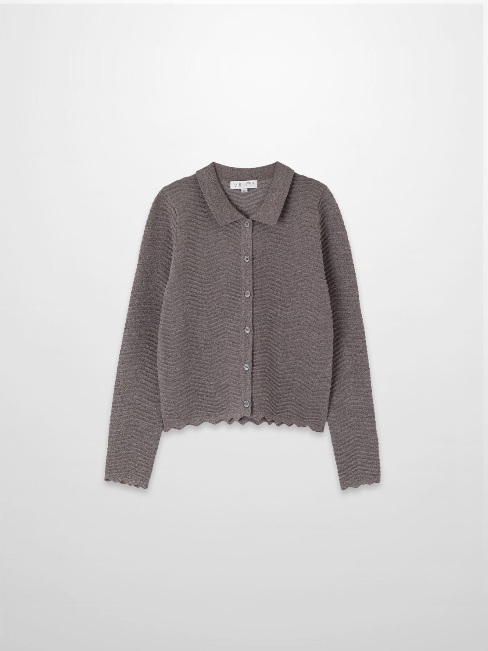 Heathered Brown Wave Knit Open Cardigan