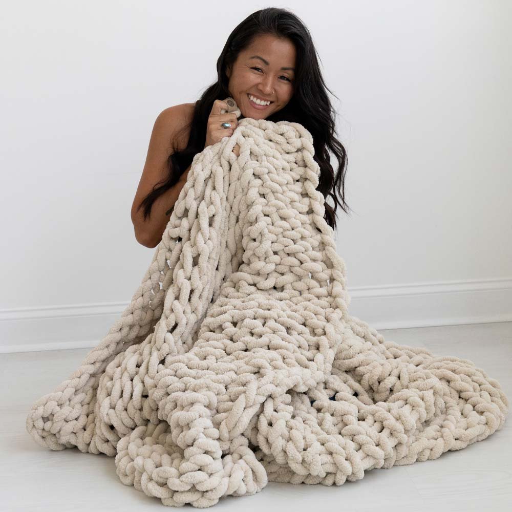 Sand Minky Infinite Chunky Knit Blanket