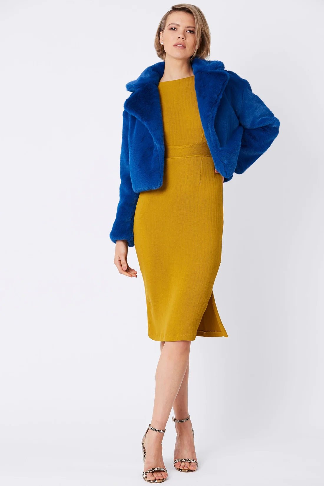 Blue Luxe Faux Fur Crop Coat