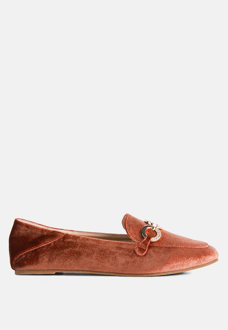 Velvet Loafers with Metal Show Detail