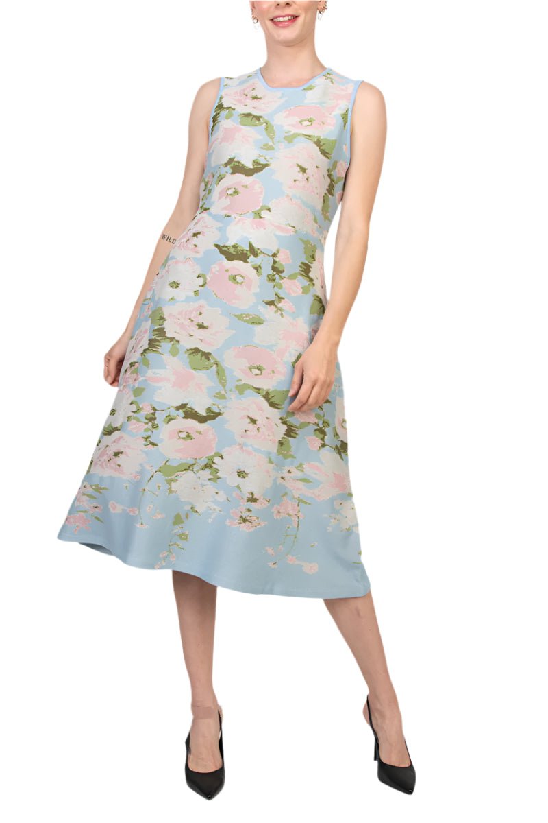 Donna Ricco Floral Scoop Neck Midi Dress