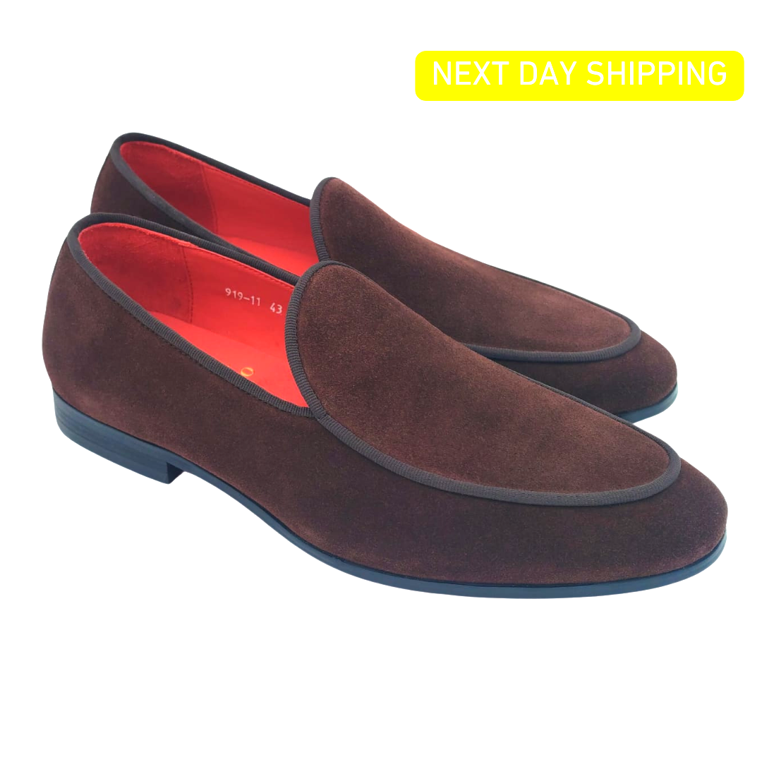 Brown Suede Classic Slipper Style Loafers