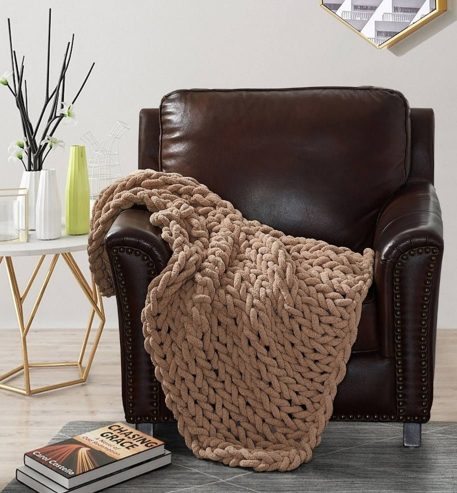 Mushroom Chenille Chunky Knit Throw Blanket