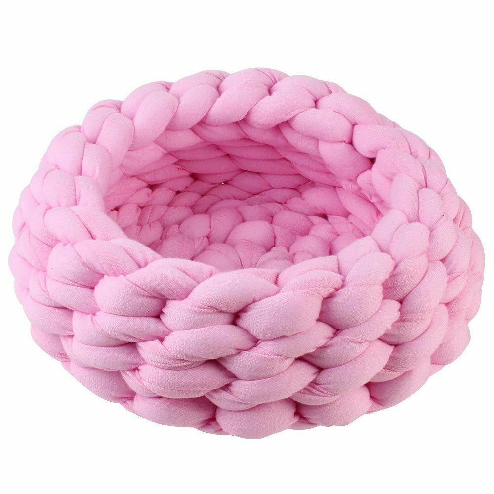 Pink Chunky Cotton Braided Knit Pet Bed