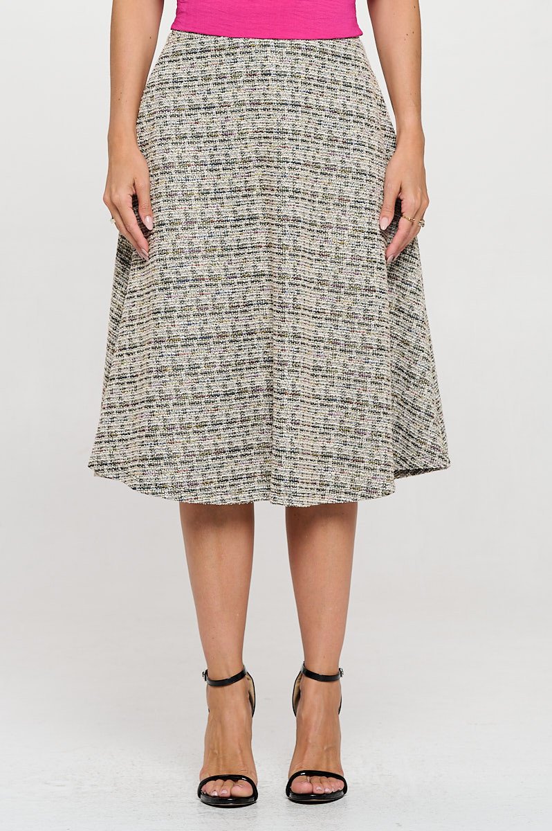 Tweed Knit Midi Skirt with Pockets