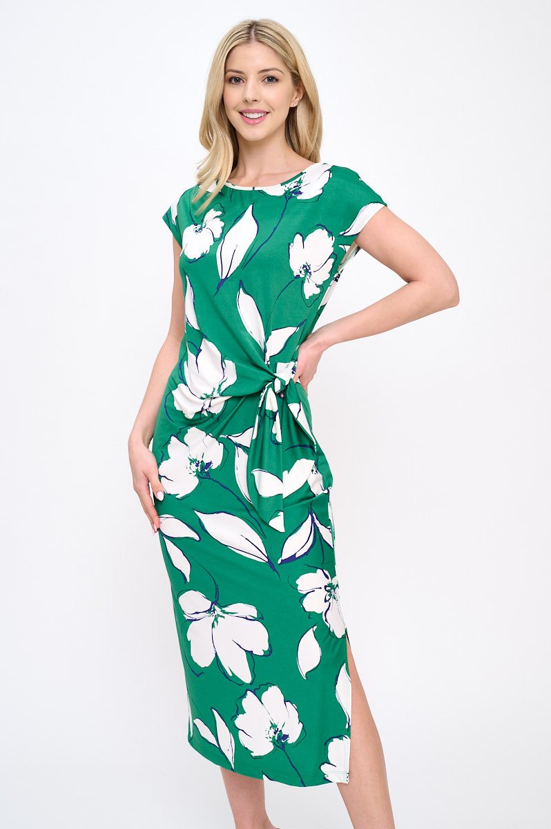 Floral Knit Front Tie Midi Dress