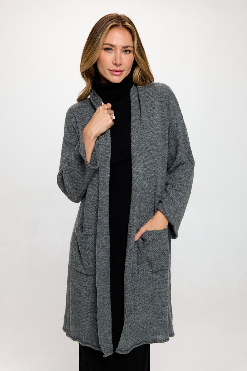 Thick Knit Open-Front Draped Cardigan