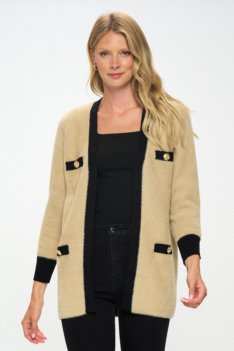 Knit Open-Front Cardigan with Pockets