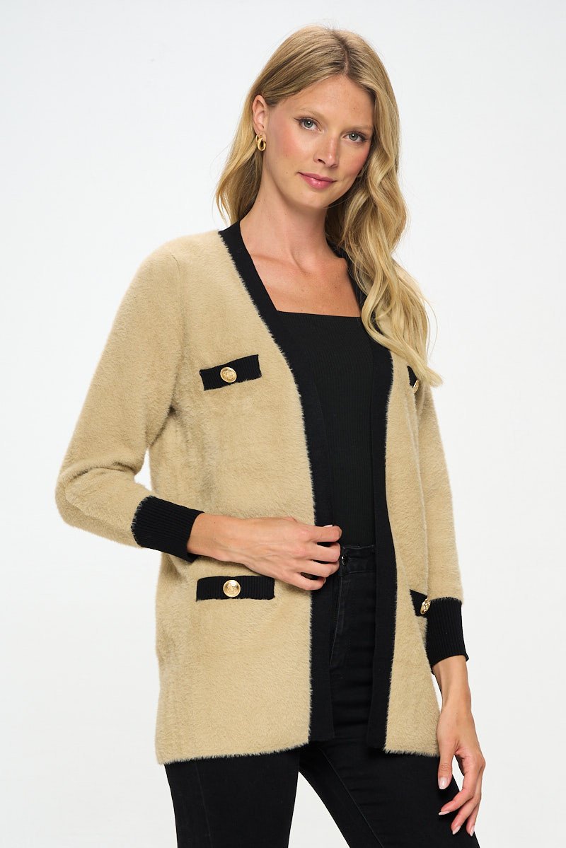 Knit Open-Front Cardigan with Pockets - Image 2