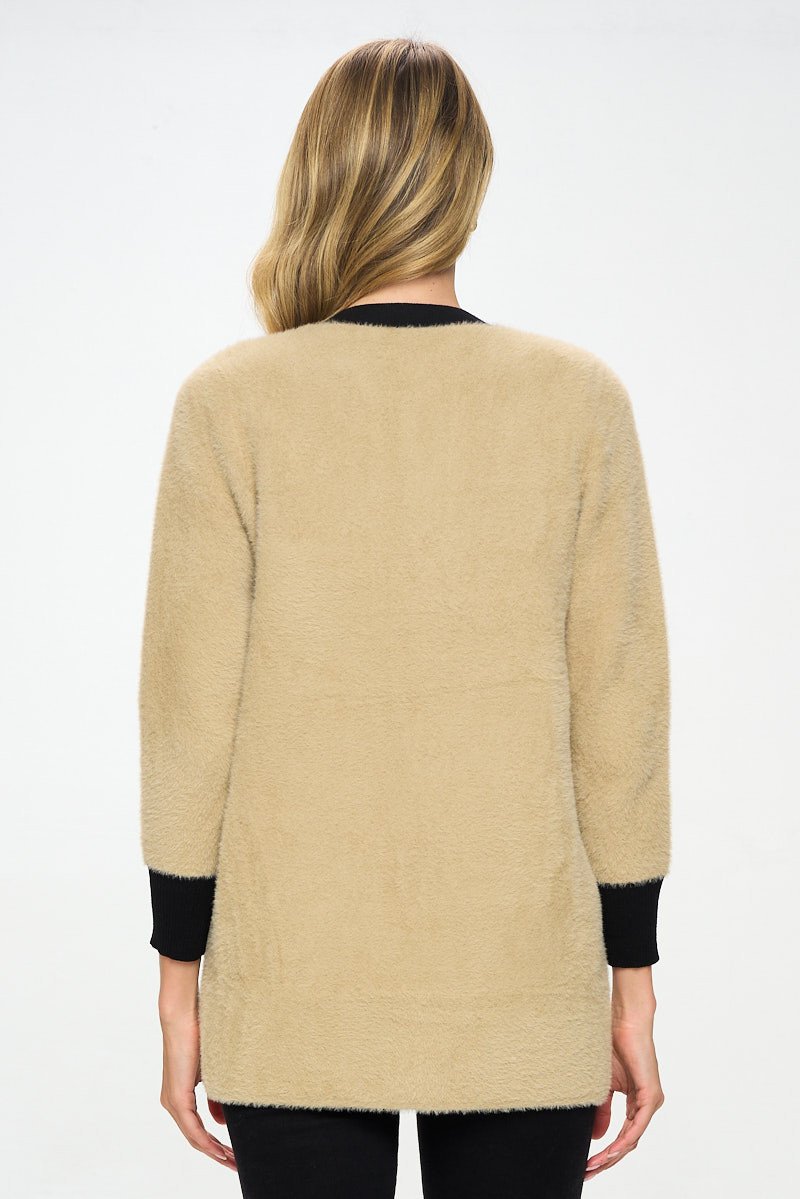 Knit Open-Front Cardigan with Pockets - Image 3