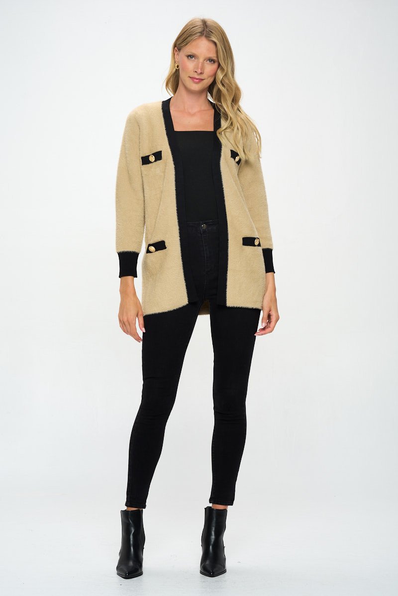 Knit Open-Front Cardigan with Pockets - Image 4