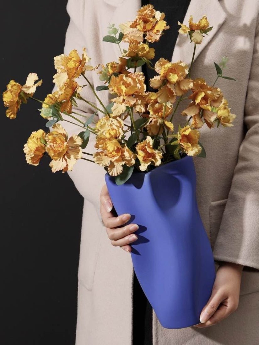Klein Blue Handcrafted Wavy Vase – Dinner Party Centerpiece