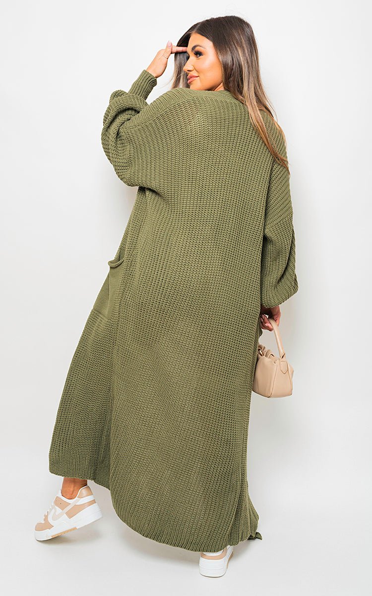 Chunky Knit Balloon Sleeve Maxi Cardigan 