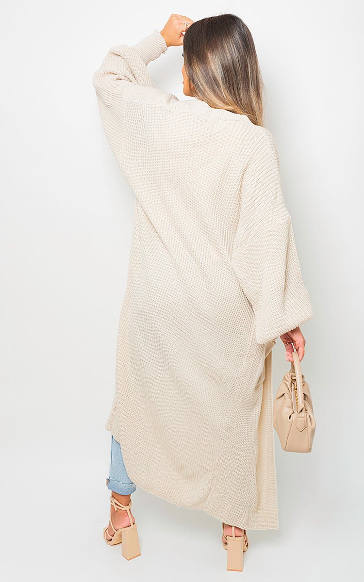 Chunky Knit Balloon Sleeve Maxi Cardigan - Image 13