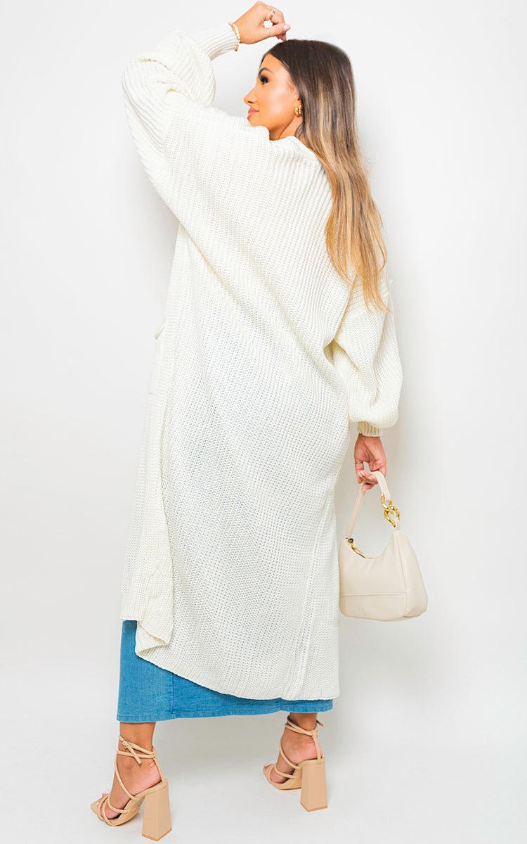 Chunky Knit Balloon Sleeve Maxi Cardigan 