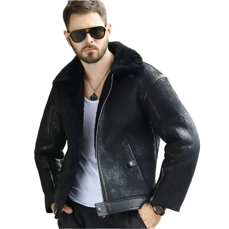 Retro Black Shearling Short Fur Coat