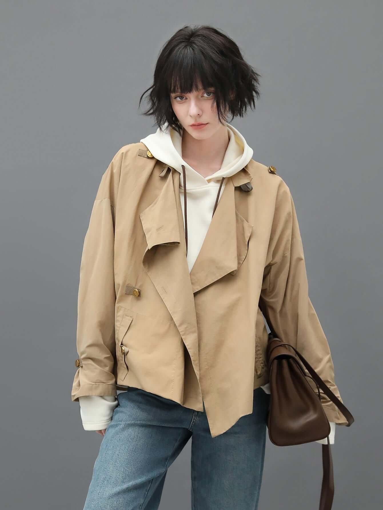 Khaki Cropped Trench Jacket