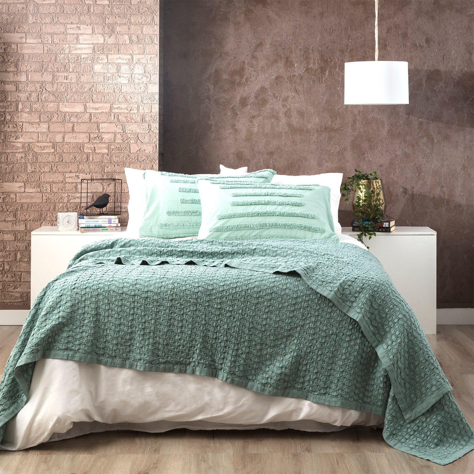 NNEDSZ Lexico Cotton Waffle Sage Blankets by Renee Taylor Queen/King