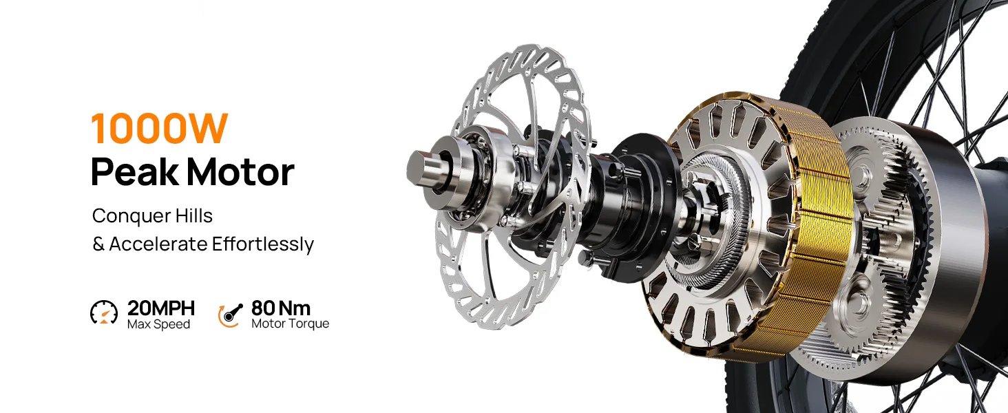 URLIFE 1000W E20 Electric Bike | 48V 13Ah Removable Battery, 20MPH, 20''X3