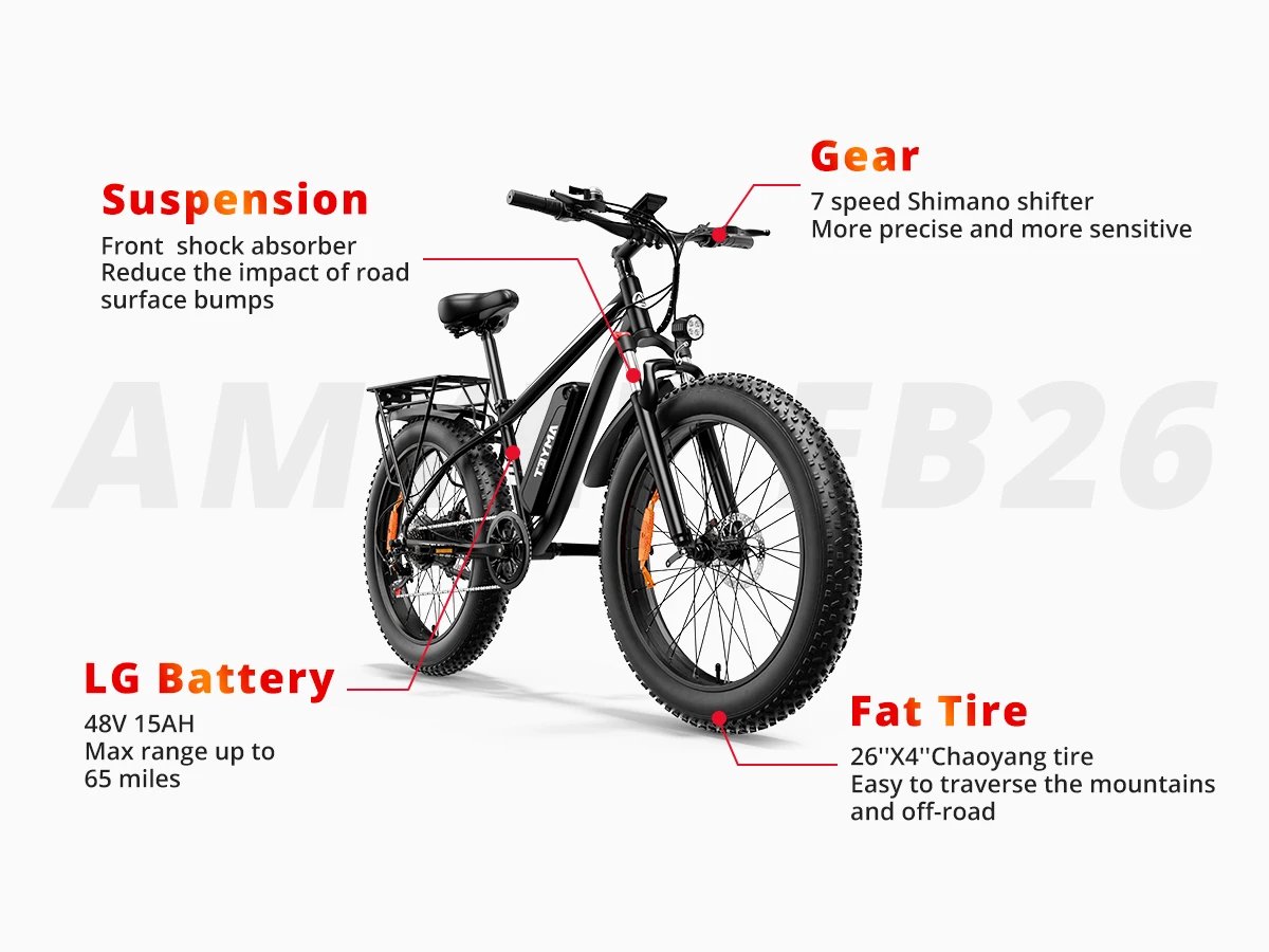 AMYET EB26 Electric Bike for Adults 1000W Electric Bicycle 48V 15AH E Bike 26