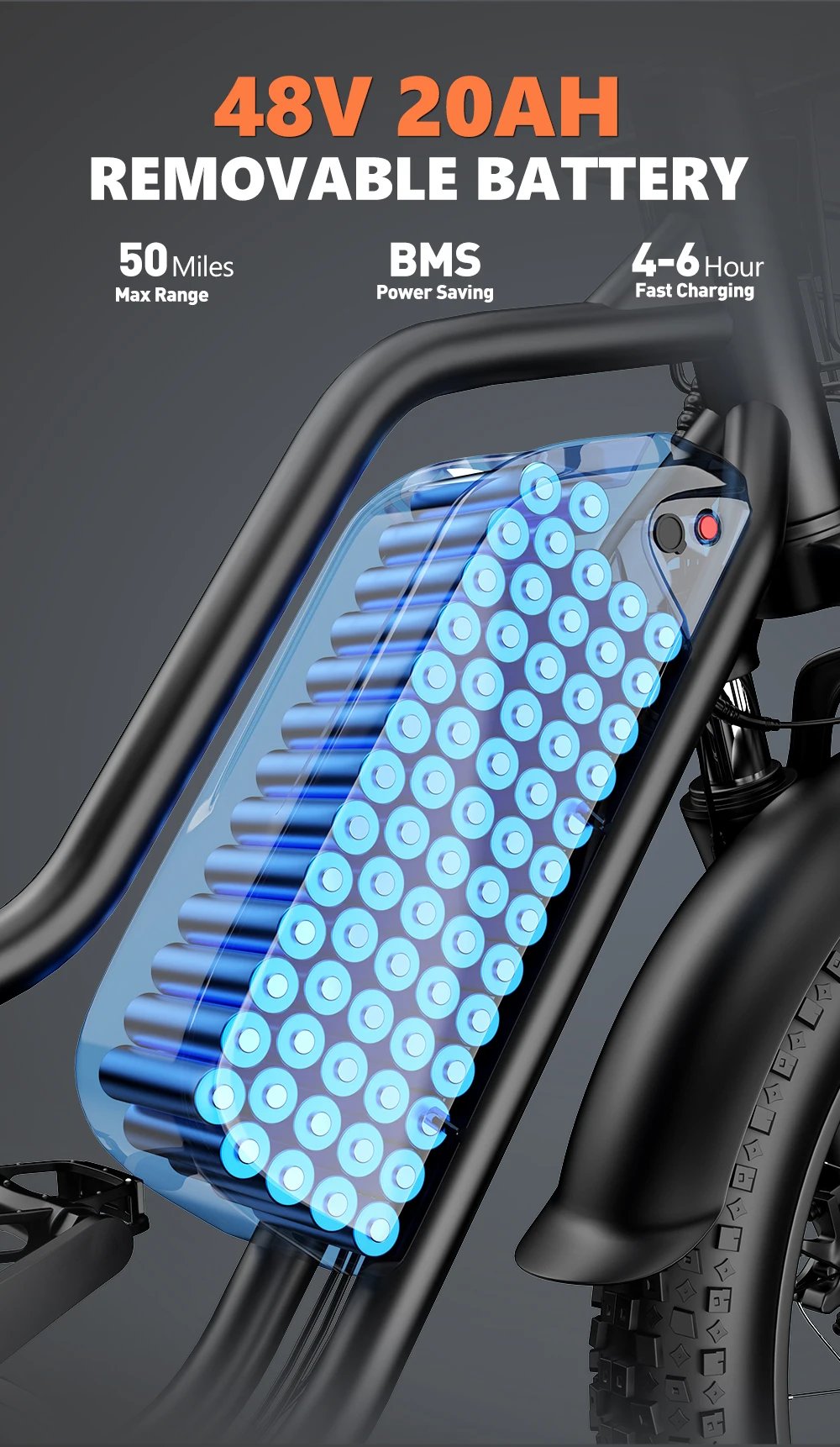 Electric Bike for Adults，20'' 1500W Peak Ebike, Up to 50 Miles 32MPH Electric Mountain Bike with 48V 20AH Removable Battery