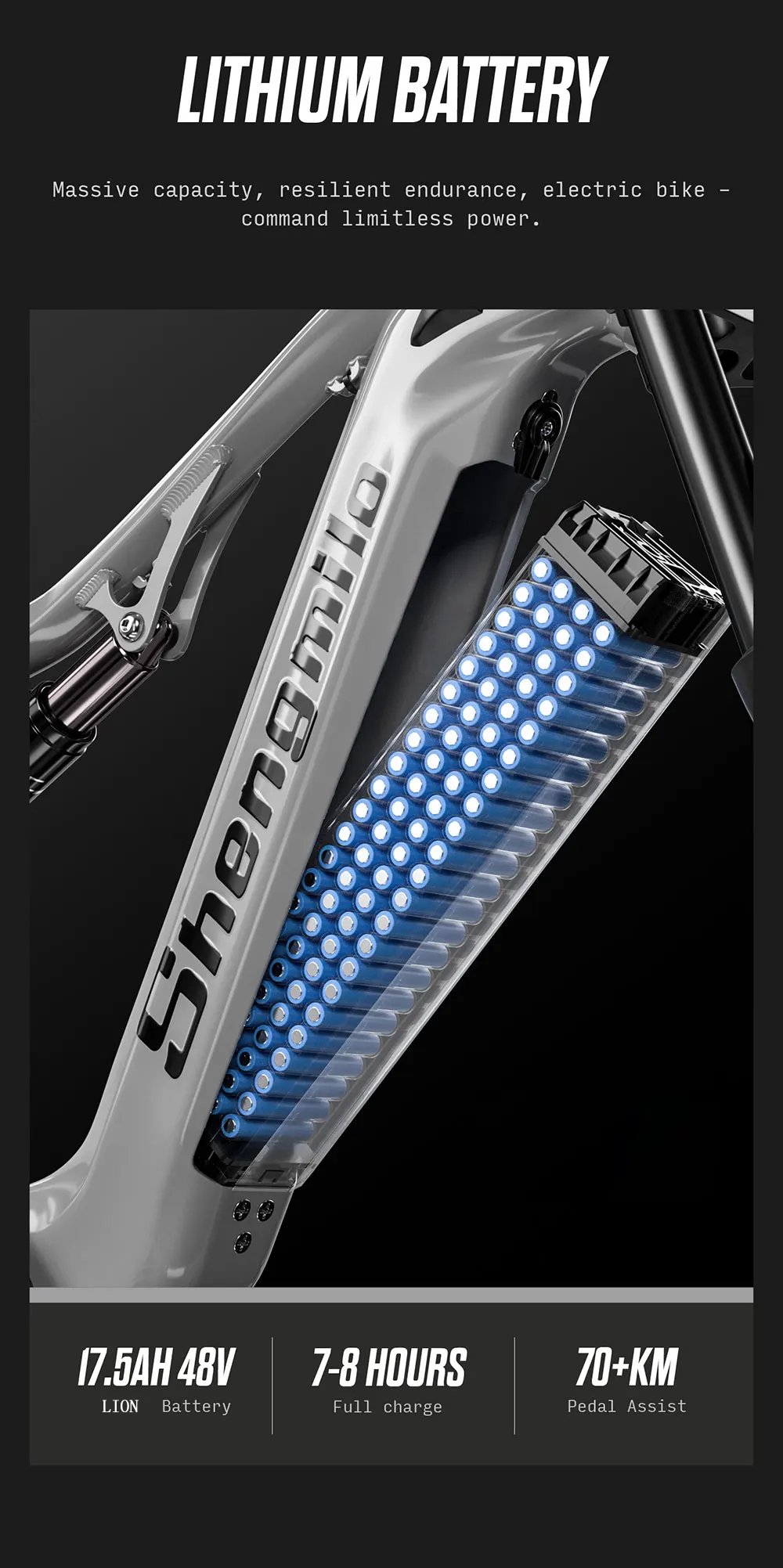 Shengmilo S600 26 inches adult electric mountain bike, 2000W dual motor ebike 7-speed electric bicycle，Fat Tire ebike17.5ah