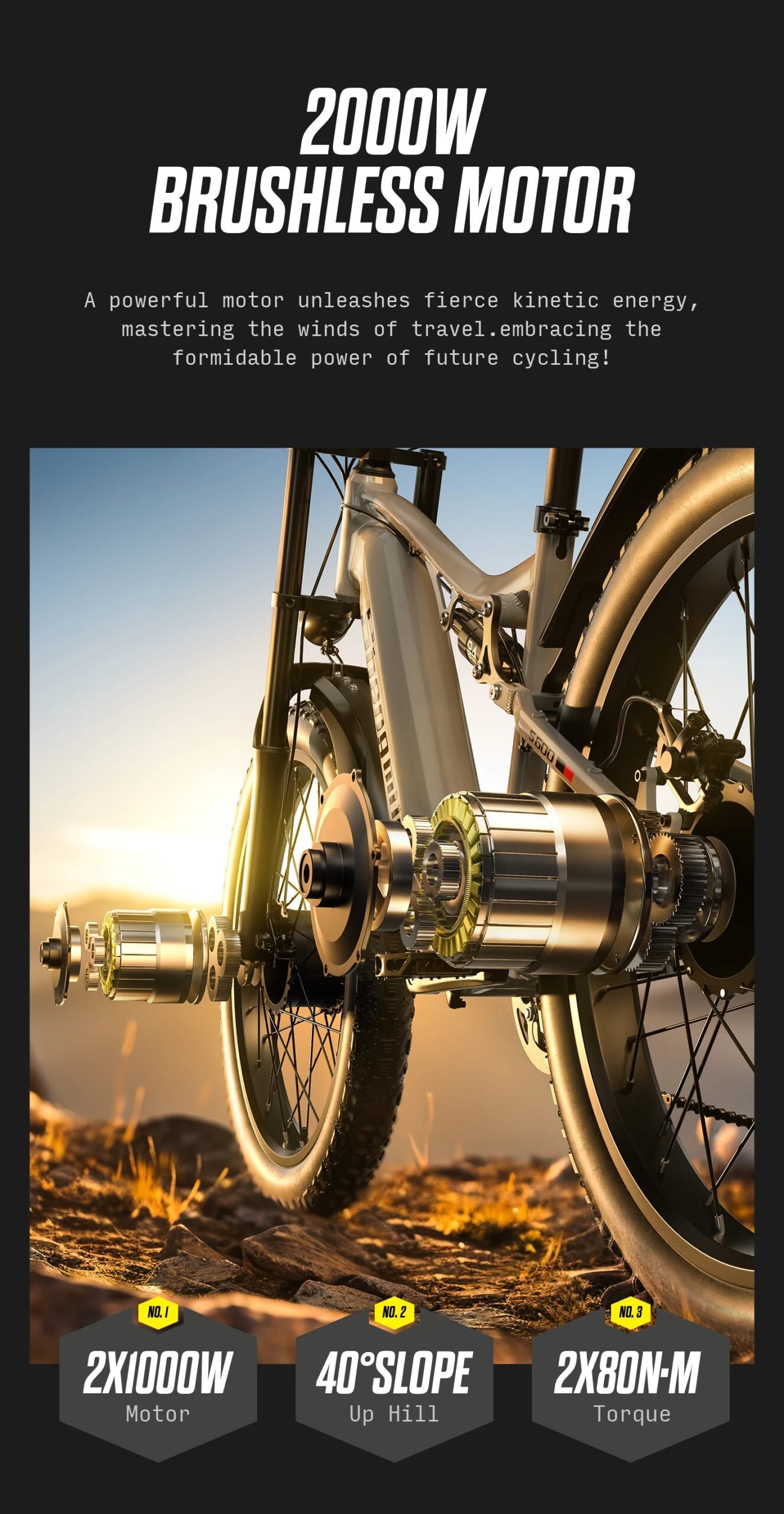 Shengmilo S600 26 inches adult electric mountain bike, 2000W dual motor ebike 7-speed electric bicycle，Fat Tire ebike17.5ah