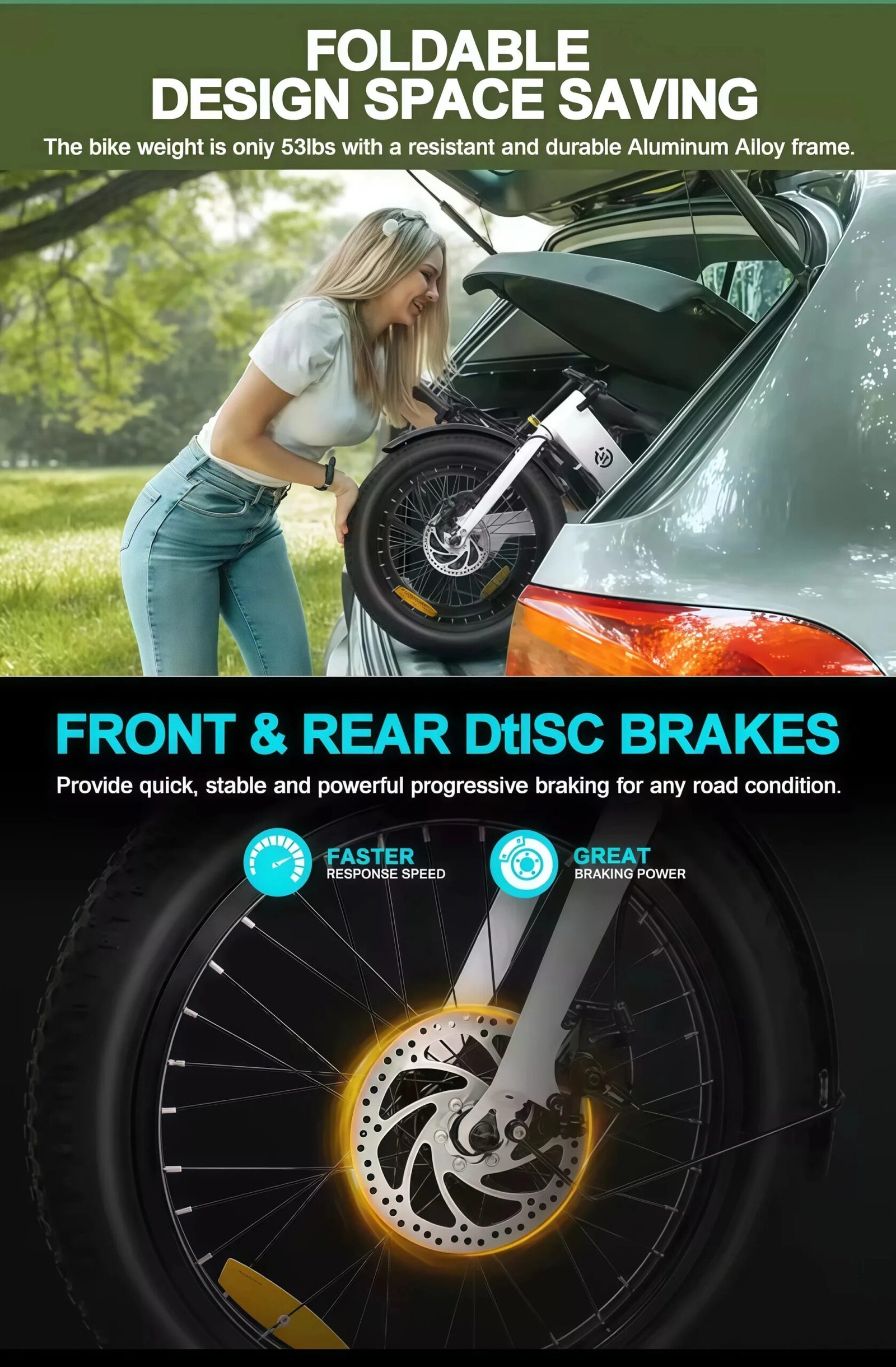 30AH long-range electric bicycle, 800W-48V motor, 16-inch high carbon steel frame, foldable adult mobility E-Bike