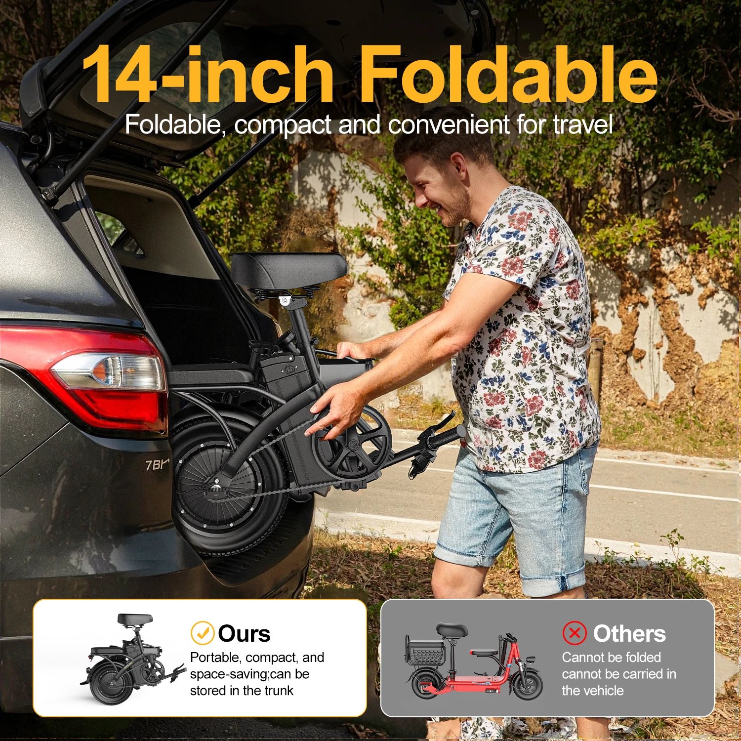 Electric Motorcycles Bike For Adults, 48V 20AH/15AH/10Ah Ebikes 500W Brushless Motor 14'' Tires Folding Electric Bicycles