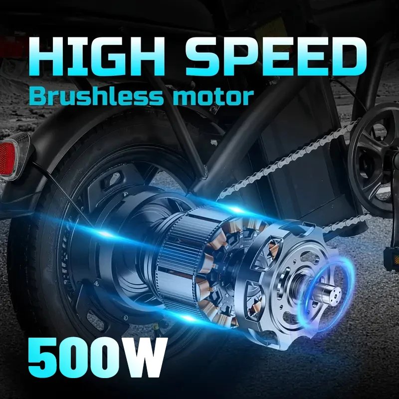 Adult and adolescent folding electric bicycles, 14 inch 500W 24MPH 48V 10Ah battery, 3-level pedal assist, 14 inch foldable mini