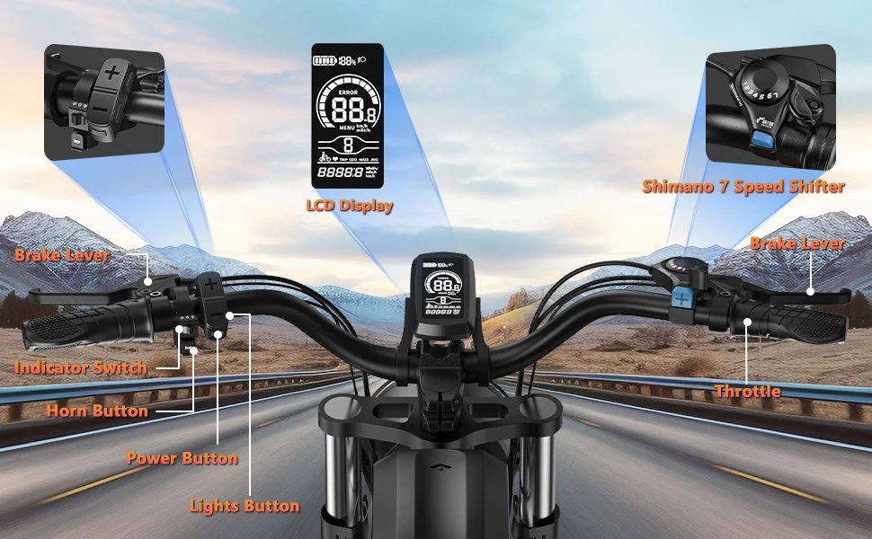 Kickwey K7 Electric bike 1500W Motor 48V 23AH Adult Electric bicycle 20 Inch Fat Tire 32MPH 7-Speed Mountain electric bike