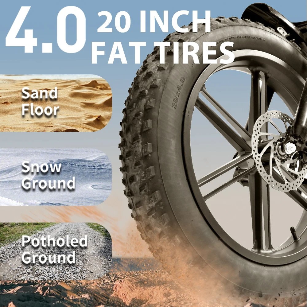 Deepower Electric Bike QS7 1000W 48V 60AH 20 Inch Fat Tire Ebike for Adults Mountain Off-Road Dual Batteries Electric Bicycle