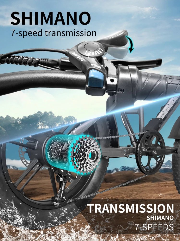 Deepower Electric Bike QS7 1000W 48V 60AH 20 Inch Fat Tire Ebike for Adults Mountain Off-Road Dual Batteries Electric Bicycle