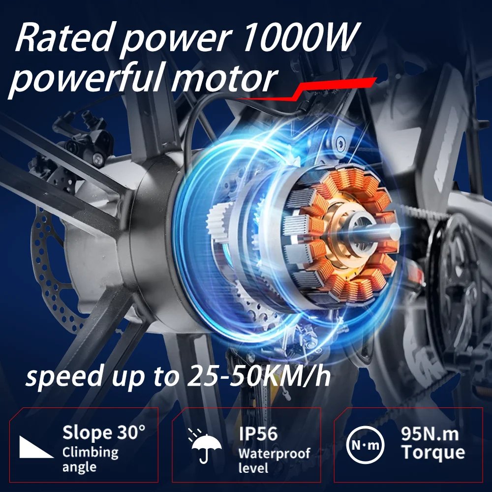 Deepower Electric Bike QS7 1000W 48V 60AH 20 Inch Fat Tire Ebike for Adults Mountain Off-Road Dual Batteries Electric Bicycle