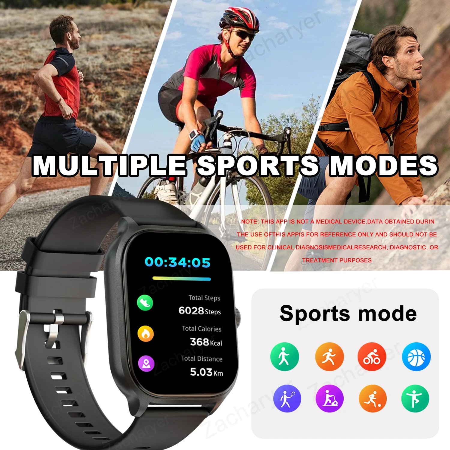 Smart watch, wireless calling/dial, multi-Sport mode, calling reminder and rejection, SMS reminder, for iPhone/Android