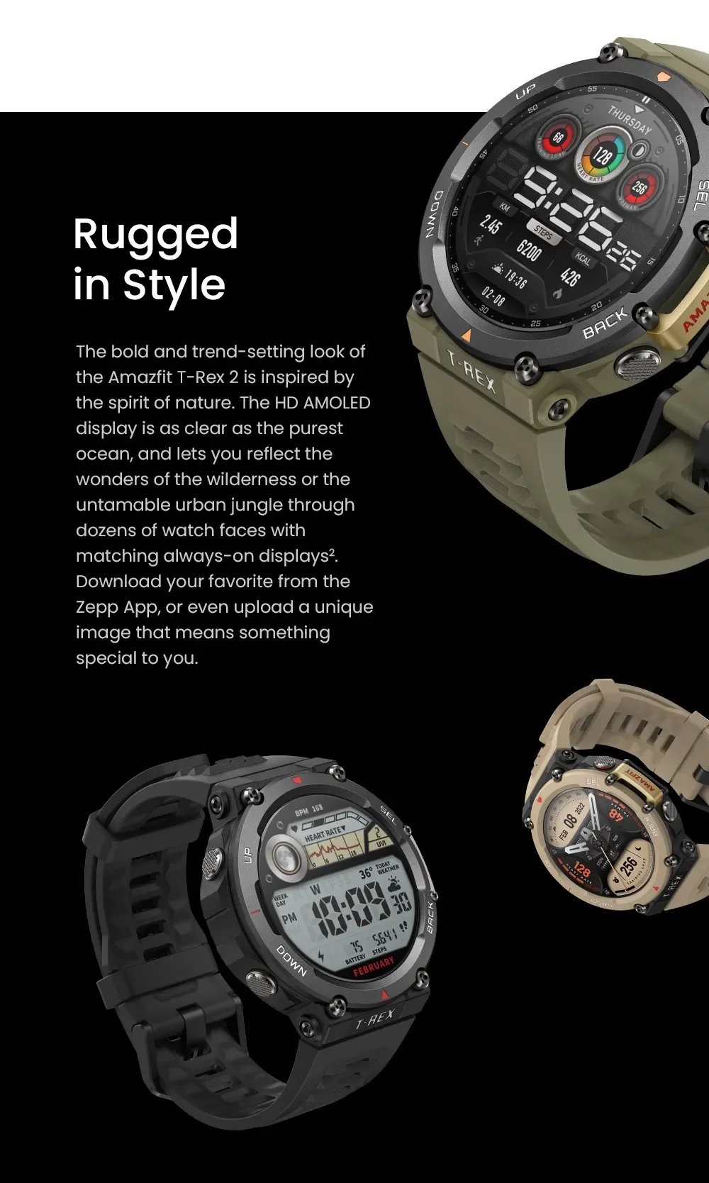 Amazfit T-Rex 2 GPS Smartwatch 1.4' Color Display Outdoor Watch for Android iOS 150+ Sports Modes Military Grade Fitness Tracker