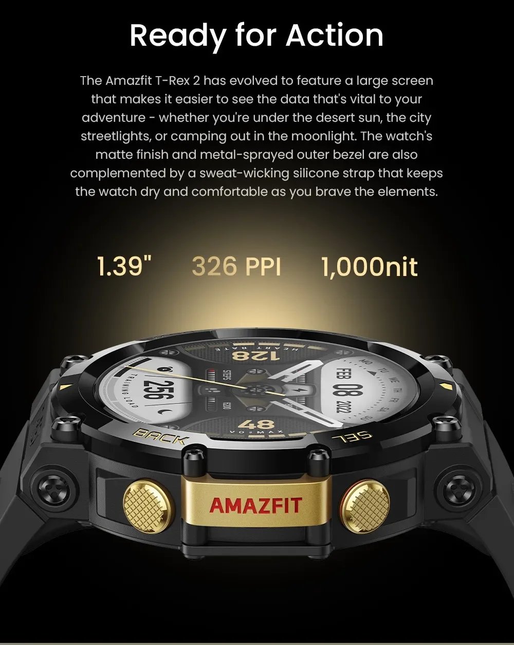 Amazfit T-Rex 2 GPS Smartwatch 1.4' Color Display Outdoor Watch for Android iOS 150+ Sports Modes Military Grade Fitness Tracker