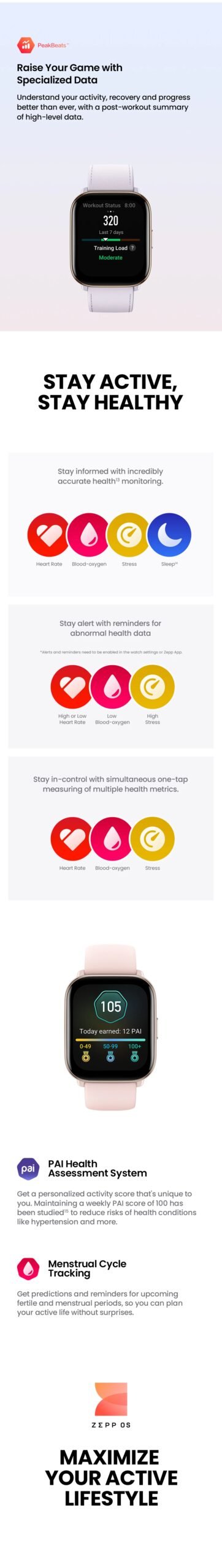 New Global Amazfit Active 42mm Smartwatch Ultra-long 14-day Battery Life 120+ Sports Modes Smart Watch For Android IOS Phone