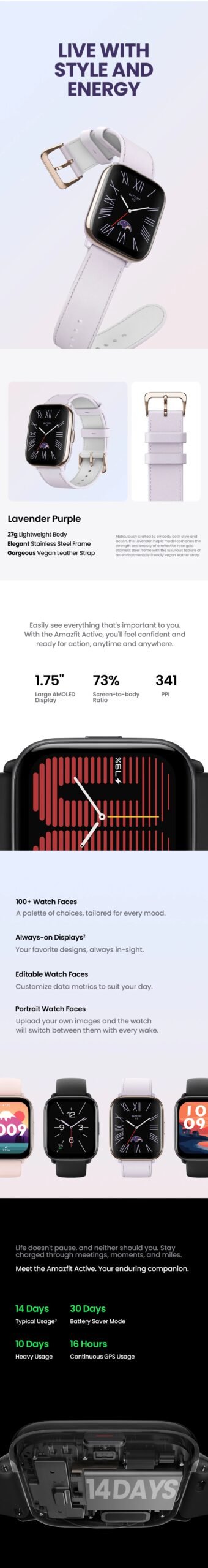 New Global Amazfit Active 42mm Smartwatch Ultra-long 14-day Battery Life 120+ Sports Modes Smart Watch For Android IOS Phone