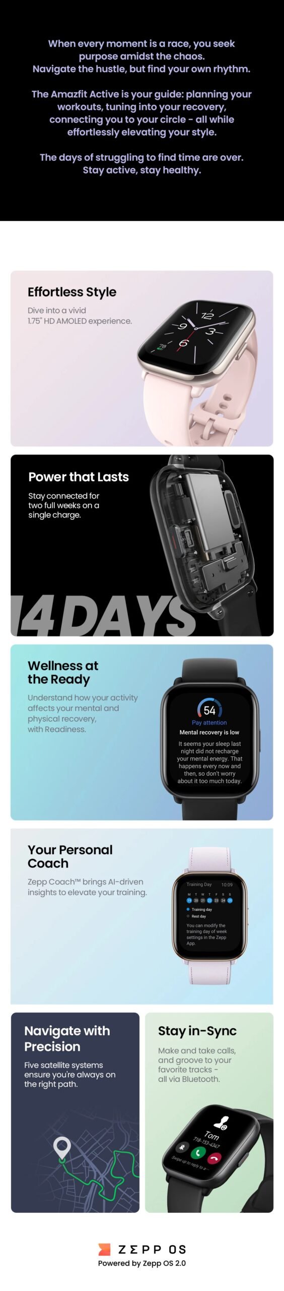 New Global Amazfit Active 42mm Smartwatch Ultra-long 14-day Battery Life 120+ Sports Modes Smart Watch For Android IOS Phone