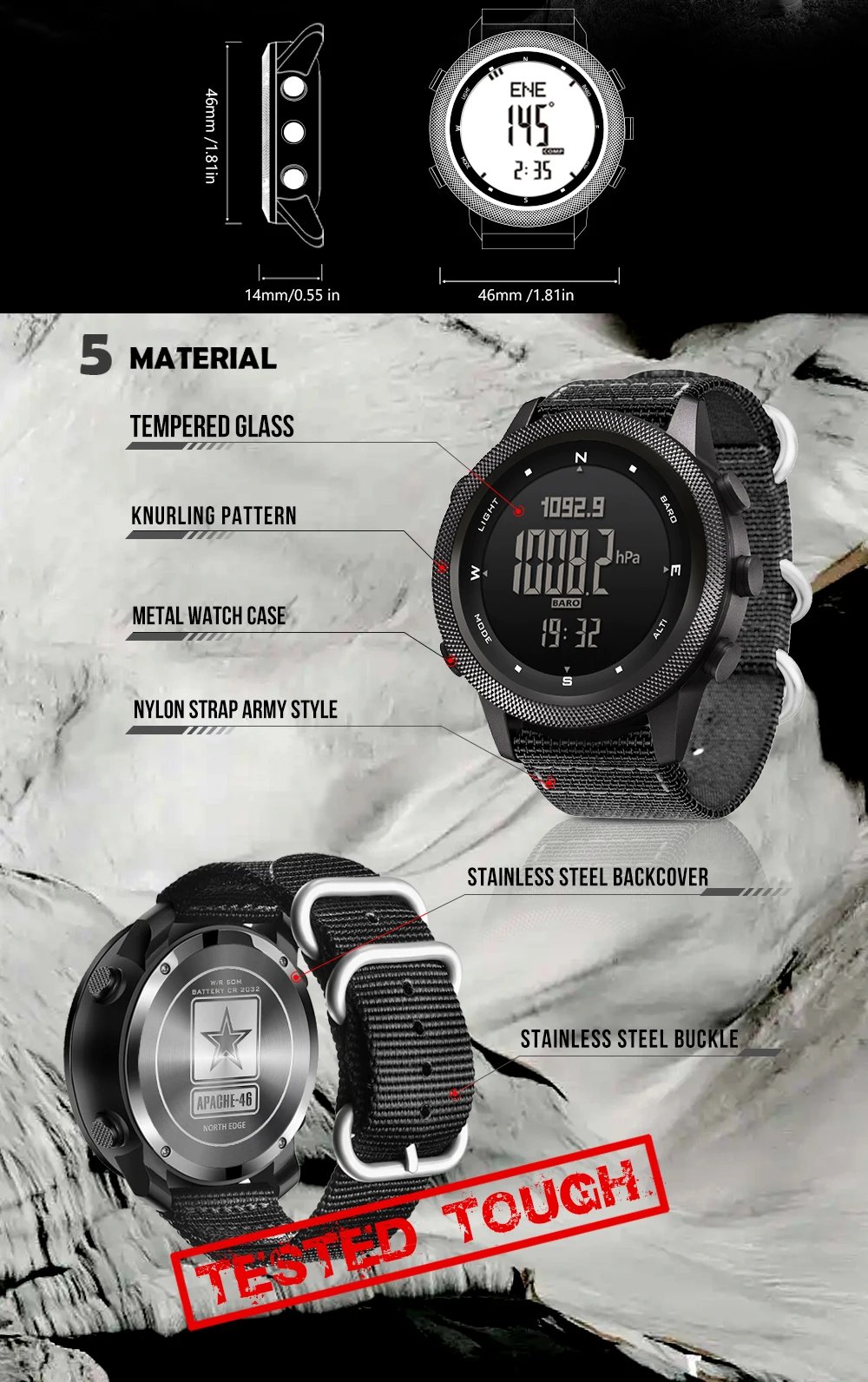 NORTH EDGE APACHE-46 Men Digital Watch Outdoor Sports Running Swimming Outdoor Sport Watches Altimeter Barometer Compass WR50M NORTH EDGE APACHE-46 Men Digital Watch Outdoor Sports Running Swimming Outdoor Sport Watches Altimeter Barometer Compass WR50M