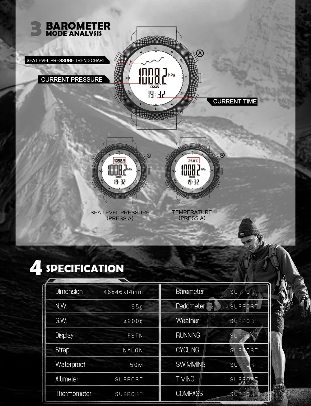 NORTH EDGE APACHE-46 Men Digital Watch Outdoor Sports Running Swimming Outdoor Sport Watches Altimeter Barometer Compass WR50M NORTH EDGE APACHE-46 Men Digital Watch Outdoor Sports Running Swimming Outdoor Sport Watches Altimeter Barometer Compass WR50M