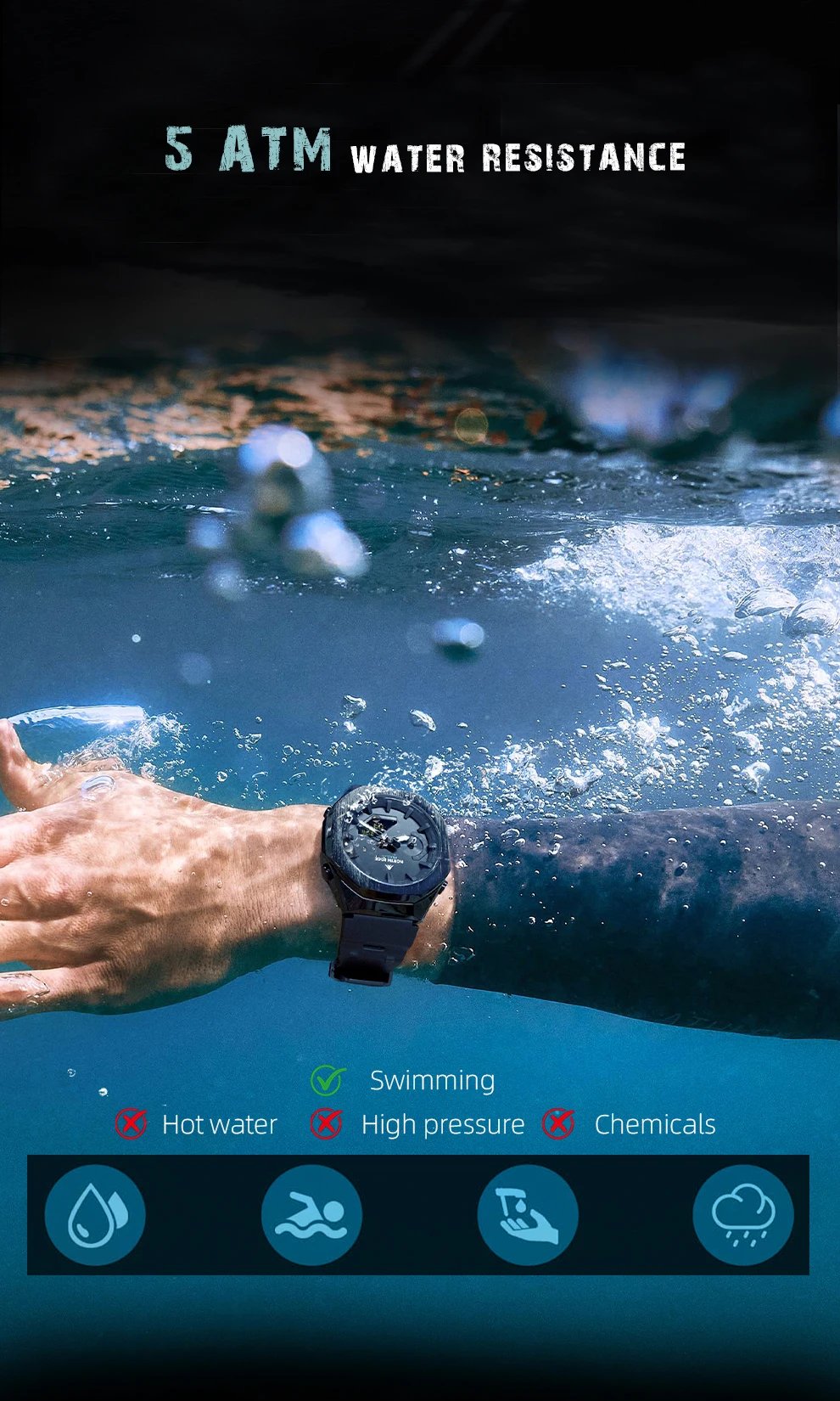 NORTH EDGE MERCURY Smartwatch for Men Digital Watch Military Sports Watches World Time LED Wristwatch Man Waterproof 50M