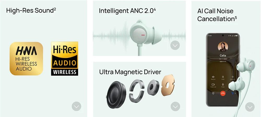 Original Huawei FreeLace Pro 2 Earphones Intelligent Active Noise Cancellation 2.0 Headphones Bluetooth Wireless Earbuds Headset