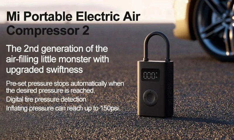 Xiaomi Mini Portable Air Pump 2 Mijia Electric Air Compressor Inflator Treasure Multitool for Cars, Motorcycles, Bicycles Balls