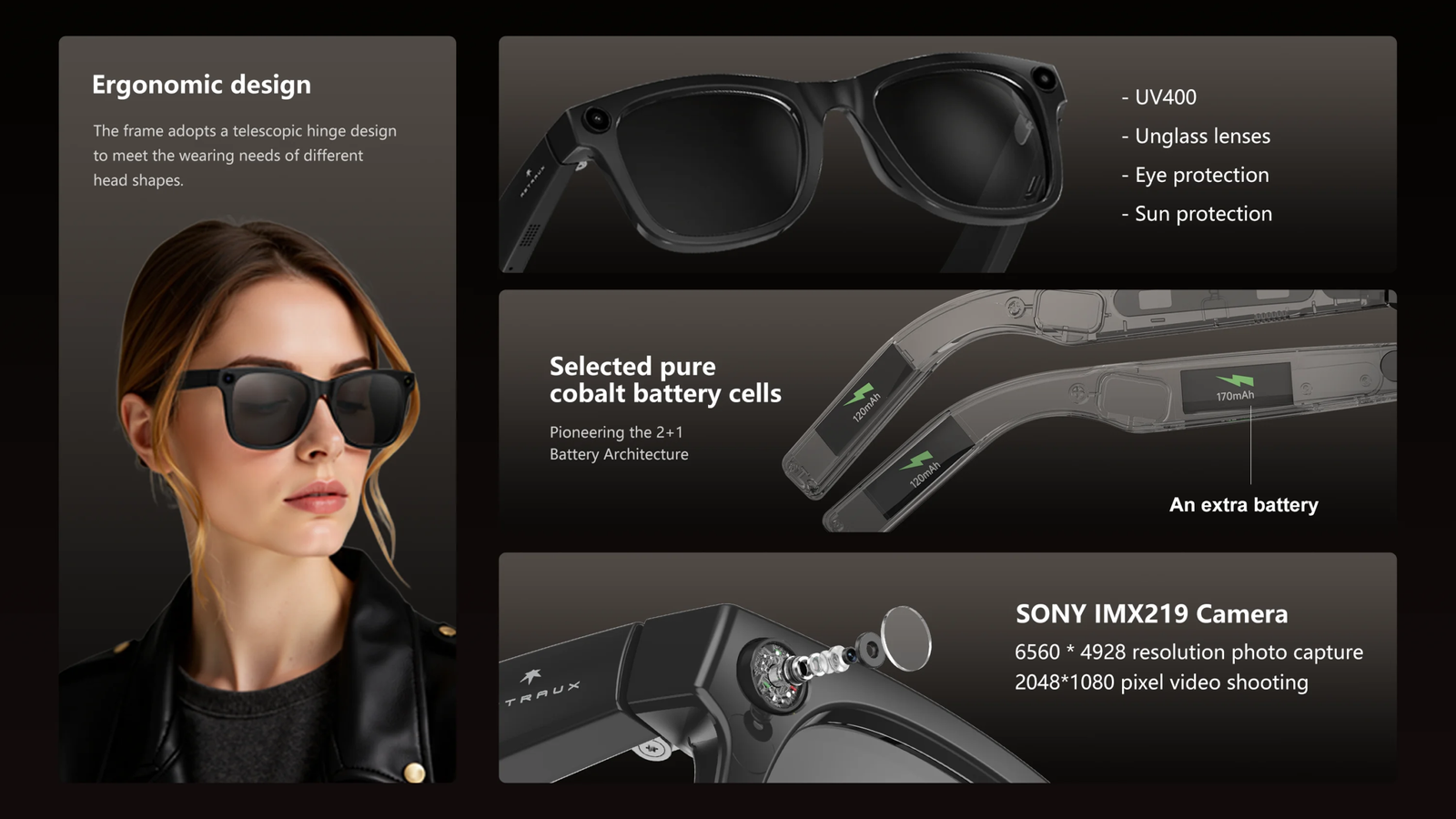 AI smart Bluetooth glasses ultra-high-definition camera pixels video recording stabilization Bluetooth calling AI smart Bluetooth glasses ultra-high-definition camera pixels video recording stabilization Bluetooth calling