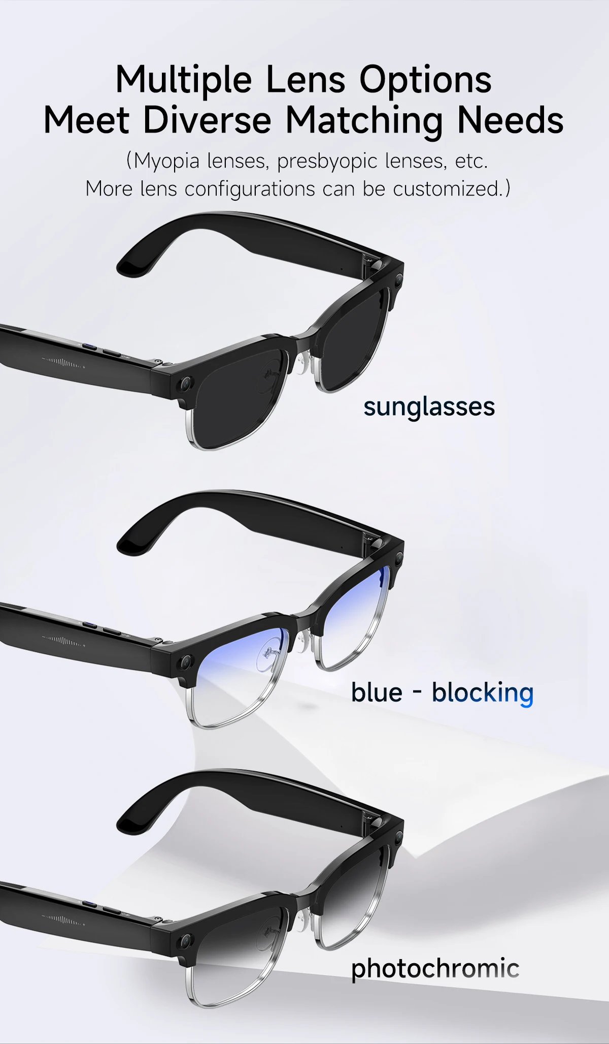 New Business 4K HD Color Change AI Smart Glasses 800W Pixel Camera 1080P Video AI Chat Music Player Call AI Sports Glasses Men
